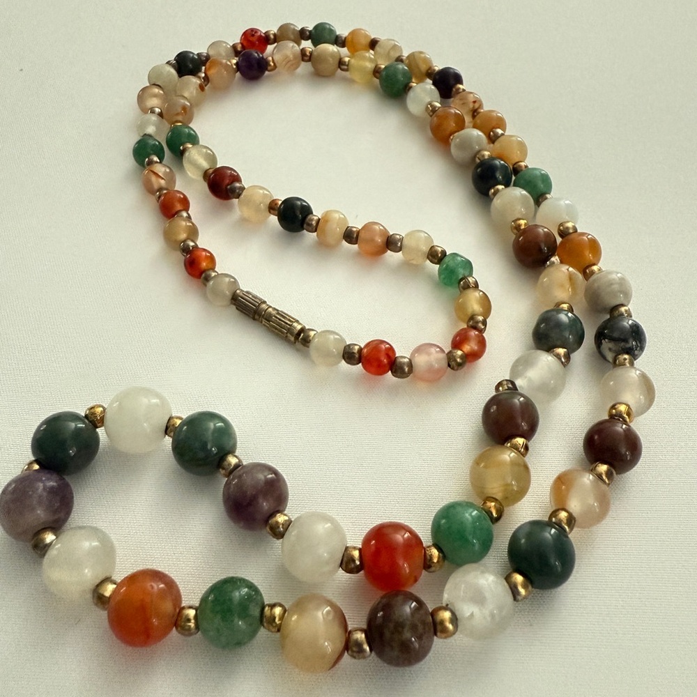 Vintage Semi-Precious Stone Multicolor Beaded Necklace